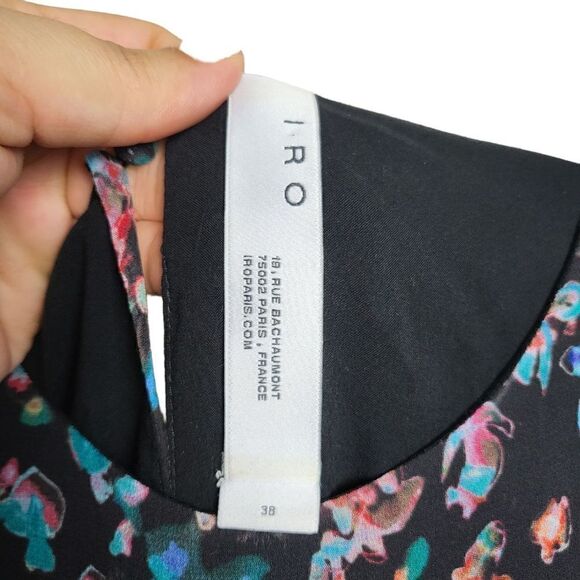 Iro Floral Asymmetrical Hem Long Sleeves Black Dress Size 38/Medium - Picture 11 of 12